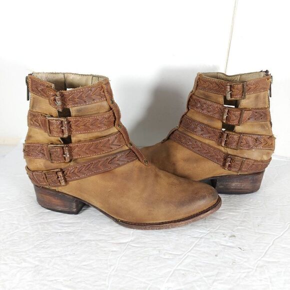 FREEBIRD BY STEVEN Women's Roper US 9M Brown Leather Distressed Strappy Booties - Picture 8 of 14
